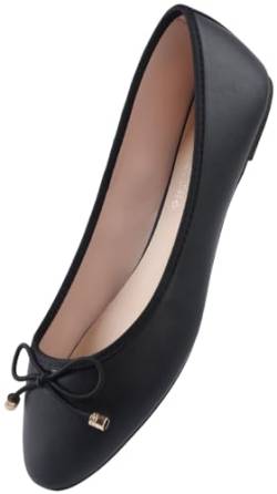 Damen Ballerinas Elegant Flache Schuhe Pumps Schuhe Pull-On PU Leder,Schwarz 39 EU von CHOOSEONE