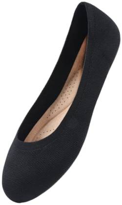 Frauen Flache Knit Kleid Schuhe Damen Ballett Slip On Runde Zehe Komfort Pumps Schuhe,Schwarz 39.5 EU von CHOOSEONE