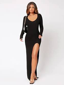 Summer Women's Black Dress Solid Slit Thigh Scoop Neck Maxi Dress Slim Fit Bodycon Sexy von CHOOYO