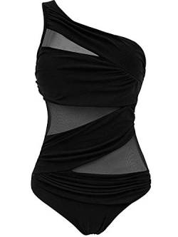 CHOSERL Damen One Shoulder Bademode Monokini Badeanzug Durchsichtig Mesh Bikini Einteiler Badeanzug Gr. XL, Schwarz von CHOSERL