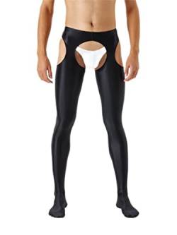 CHOUBAGUAI Herren-Strumpfhose, Strumpfhose, sexy Öffnung, Schritt, hohler Po, Strumpf, Dessous, heiße Strümpfe, glänzende Taille, Leggings, Schwarz, M von CHOUBAGUAI