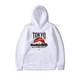 CHOUBAGUAI Japanischer Tokyo Sakura Print Herren Kapuzenpullover Mode Winter Herbst Männer Frauen Baumwolle Hoodie Sweatshirt Top Japanischer Pullover-Weiß, XL von CHOUBAGUAI