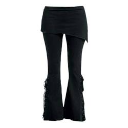 CHOUBAGUAI Jeans mit weitem Bein, Damen-Spitzen-Leggings, lässige bestickte Unterseite, schwarz, Punk-Verband, ausgestellte Glockenhose, Jeans mit weitem Bein, Schlaghose-B-Blcak-XXXL von CHOUBAGUAI