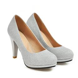 CHOUBAGUAI Modische High Heels Damen High Heels Luxus Gold und Silber High Heels Hochzeit Party Büro Schuhe Damen Übergröße Frühling Herbst Silber, 6 von CHOUBAGUAI