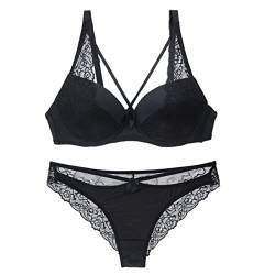 CHOUBAGUAI Sexy 3/4 Cup Spitze Unterwäsche Set Push Up BH Set Sexy Spitze Dessous Set - Schwarz, 95B von CHOUBAGUAI