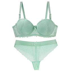 CHOUBAGUAI Sexy BH-Sets mit Blumen-Schleife für Damen, Cup-Unterwäsche, Übergröße, Dessous, Mint, 90D von CHOUBAGUAI