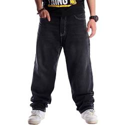 Street Dance Wide Legs Baggy Jeans Männer Mode Stickerei Schwarz Loose Board Denim Hosen Männliche Rap Hip Hop Jeans Plus Size-024schwarz,34-L (Taille 85cm) von CHOUBAGUAI