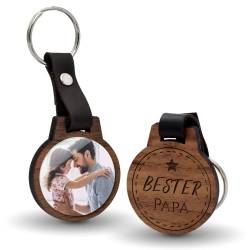 CHRISCK design Personalisierter Schlüsselanhänger mit Foto und Namen Gravur - Anhänger aus echtem Holz - große Motivauswahl - Persönliches Geschenk für Freund Freundin o. Familie von CHRISCK design