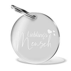 CHRISCK design Schlüsselanhänger rund ''Lieblingsmensch'' mit Gravur aus massivem Acryl schöne Geschenk-idee für Freund, Freundin, Paare, Freunde, Freundinnen, Mama, Papa von CHRISCK design