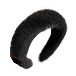 Einfarbiges Plüsch-Stirnband for Frauen, dickes Fell-Haarband for Mädchen, niedlich, süß, schlicht, Kopfbedeckung, breiter Haarschmuck (Color : Black, Size : One Size) von CHRISK