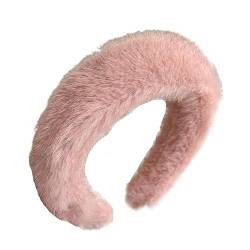 Einfarbiges Plüsch-Stirnband for Frauen, dickes Fell-Haarband for Mädchen, niedlich, süß, schlicht, Kopfbedeckung, breiter Haarschmuck (Color : Pink, Size : One Size) von CHRISK