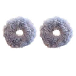 Flauschiges warmes Winter-elastisches Haarband Scrunchies Dickdarm-Haarring Frauen Mädchen Plüsch-Haarseil Hairwear-Haarband (Color : Blue-2PCS) von CHRISK