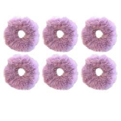 Flauschiges warmes Winter-elastisches Haarband Scrunchies Dickdarm-Haarring Frauen Mädchen Plüsch-Haarseil Hairwear-Haarband (Color : Purple-6PCS) von CHRISK