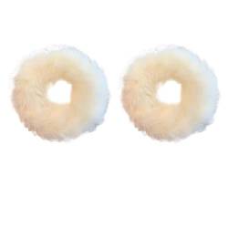 Flauschiges warmes Winter-elastisches Haarband Scrunchies Dickdarm-Haarring Frauen Mädchen Plüsch-Haarseil Hairwear-Haarband (Color : White-2PCS) von CHRISK