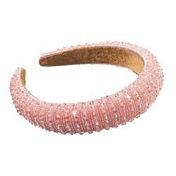 Luxus Voller Diamanten Handgewebte Perlen Stirnband Haarschmuck Weibliche Barock Schwamm Stirnband Haarband Kopfbedeckung Frau (Color : Champagne pink, Size : Medium) von CHRISK