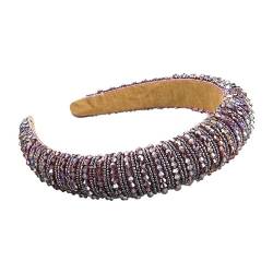 Luxus Voller Diamanten Handgewebte Perlen Stirnband Haarschmuck Weibliche Barock Schwamm Stirnband Haarband Kopfbedeckung Frau (Color : Purple, Size : Medium) von CHRISK
