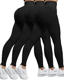 CHRLEISURE Butt Lifting Workout Leggings für Frauen, Scrunch Butt Gym Nahtlos Booty Tight, 3 Packungen – Schwarz/Schwarz/Schwarz., Klein von CHRLEISURE