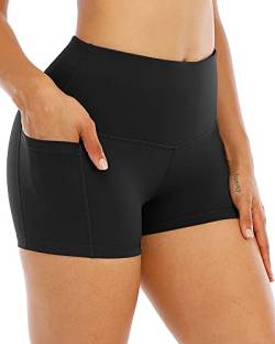 CHRLEISURE Spandex Yoga-Shorts mit Taschen für Damen, hohe Taille, Workout, Booty-Shorts, 7,6 cm, schwarz, X-Groß von CHRLEISURE