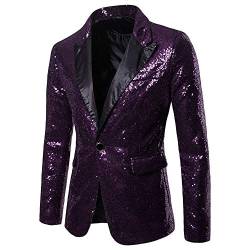 CHRONSTYLE Herren Slim Fit Sakko Blazer Anzugjacke Freizeit EIN-Knopf Pailletten Glitter Anzug Jacke Karneval Kostüm für Hochzeit Party Festlich (lila, L) von CHRONSTYLE