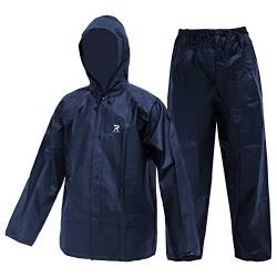 CHRUOXUAN Regen Ausrüstung für Männer Frauen Verstärkte EVA Ultra-Lite wasserdichte schützende Regen Mantel Jacke mit Hose Regen Gear Arbeitskleidung (Navy, XL) von CHRUOXUAN