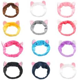 12 Stück Haarband Katzenohren，elastisches Make-up Stirnband，für Gesichtsmaske, Augenmaske, Spa und Schminke. von CHUANGOU