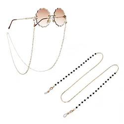 CHUANGOU 2 Stück Brillenkette ， Bunte Perlen Brillenkette ，Stylischer Brillenhalter，fur Damen Lesebrille Gurt Brille Halter Gläser Schnur Gold von CHUANGOU