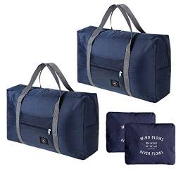 2er Pack Faltbare leichte Reisetasche, wasserdichtes Reisegepäck, tragbare Tasche für Fitnessstudio, Sport, Urlaub, Picknick (Marineblau) von CHULAI