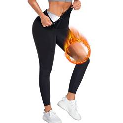 CHUMIAN Damen Sauna Jogginghose Sporthose Hohe Taille mit Bauch Weg Gewichtsverlust Hosen Schwitzhose für Damen Bauchkontrolle Oberschenkel Shaper für Laufen, Yoga, Training, Gym (L, Schwarz) von CHUMIAN