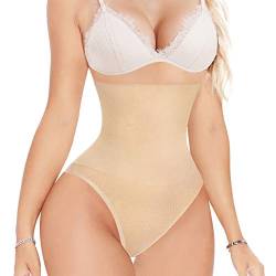 CHUMIAN Damen-String, hohe Taille, Formende Unterwäsche, Tanga, Contenitive-Unterwäsche, Flacher Bauch, unsichtbar, Thong Shapewear, Beige M/L von CHUMIAN