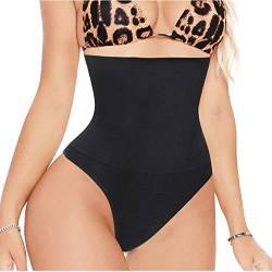 CHUMIAN Damen-String, hohe Taille, Formende Unterwäsche, Tanga, Contenitive-Unterwäsche, Flacher Bauch, unsichtbar, Thong Shapewear, Schwarz XS/S von CHUMIAN