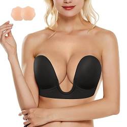 CHUMIAN Push Up Klebriger BH für Frauen Silikon Klebe BH Trägerlose Push Up Rückenfreies Kleid Brüste Invisible Bra Wiederverwendbare und Selbsteklebende BH für Ballkleider, Abendkleider (XL) von CHUMIAN