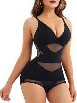 CHUMIAN Shapewear Damen Body Shaper Bauchweg Miederbody Stark Formend Taillenformer Figurformender Shaping Bodysuit (Schwarz, S) von CHUMIAN