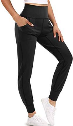 CHUMIAN Yoga-Hose für Damen, Jogging, Leggings, Sport, hohe Taille, mit Taschen, Fitnessstudio, Workout, Schwarz 3XL von CHUMIAN