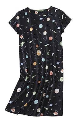 CHUNG Damen Nachthemden Kurzarm Nachtkleid Schlafhemd Sommer Schlafshirt Kurzarmshirt Baumwolle Nachtwäsche Mit Sterne Animals Black Galaxy, M von CHUNG