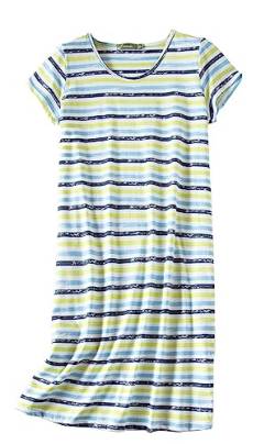 CHUNG Damen Nachthemden Kurzarm Nachtkleid Schlafhemd Sommer Schlafshirt Kurzarmshirt Baumwolle Nachtwäsche Mit Sterne Animals Blau Streifen, XL von CHUNG