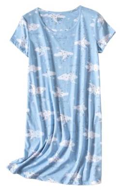 CHUNG Damen Nachthemden Kurzarm Nachtkleid Schlafhemd Sommer Schlafshirt Kurzarmshirt Baumwolle Nachtwäsche Mit Sterne Animals Bluemoon, XL von CHUNG