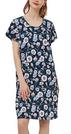 CHUNG Damen Nachthemden Kurzarm Nachtkleid Schlafhemd Sommer Schlafshirt Kurzarmshirt Baumwolle Nachtwäsche Mit Sterne Animals Daisy, S von CHUNG