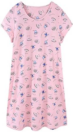 CHUNG Damen Nachthemden Kurzarm Nachtkleid Schlafhemd Sommer Schlafshirt Kurzarmshirt Baumwolle Nachtwäsche Mit Sterne Animals Pink Cup, XL von CHUNG