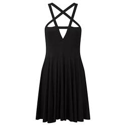 Pentagramm Neckholder Gothic Kleid Damen Punk Grunge Sexy A-Linie Dunkles Sommerkleid Plissee Slim Fit Street Style-schwarz,XXL von CHUNNUAN