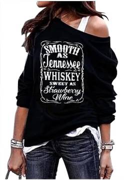 CHUNTIANRAN Damen Sexy Schulterfreies Sweatshirt Nashville Country Music Sweatshirt Vintage Langarm Pullover T Shirt, Schwarz, S von CHUNTIANRAN