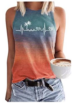 Damen Mandala Vintage Grafik Racerback Tank Tops Sommer Casual Loose O-Neck Tanks Weste Urlaub Klassische Passform Shirt Cami, Heartbeat Mehrfarbig, Groß von CHUNTIANRAN