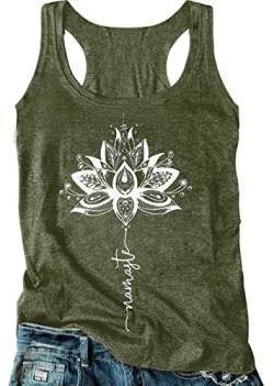 Damen Mandala Vintage Grafik Racerback Tank Tops Sommer Casual Loose O-Neck Tanks Weste Urlaub Klassische Passform Shirt Cami, Mandala Lotus-grün, Groß von CHUNTIANRAN