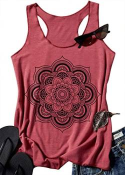 Damen-Tank-Top, Mandala-Vintage-Design, Racerback, lässig, lockerer Rundhalsausschnitt, klassischer Schnitt - Rot - Klein von CHUNTIANRAN