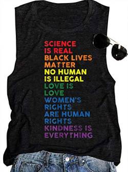 LGBT Gay Pride ärmelloses T-Shirt für Damen, Rainbow Science is Real Black Lives Matter Love is Love Equality Tank Tops - Schwarz - Klein von CHUNTIANRAN