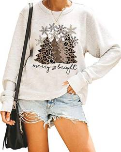 Pullover mit Leoparden-Weihnachtsbaum, Schneeflocke, fröhliches und helles Sweatshirt für Damen - Wei� - X-Large von CHUNTIANRAN