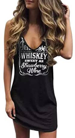 Sexy Sommerkleid mit V-Ausschnitt für Damen, glatt wie Tennessee Whiskey, Sweet As Strawberry Wine ärmelloses T-Shirt-Kleid, schwarz, Mittel von CHUNTIANRAN