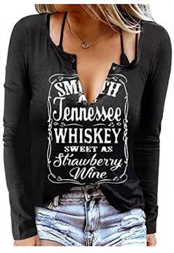 Smooth As Tennessee Whiskey Sweet As Strawberry Wine Shirts Sexy Ringloch Langarm T-Shirt für Frauen Country Tops, schwarz, X-Groß von CHUNTIANRAN