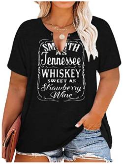 Smooth As Tennessee Whiskey & Sweet As Strawberry Wine Shirts Hollow Out V Neck T-Shirt Damen Schlüsselloch Ausschnitt Country Tops, Übergröße Schwarz, 5X-Groß von CHUNTIANRAN