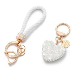 CHUQING Schlüsselanhänger Geschenk Herzform Glitzernder Autoschlüsselanhänger für Frauen Ringriemen mit Anhängern,Autoschlüssel-Dekoration,Weiß von CHUQING