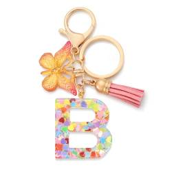CHUQING Schlüsselanhänger Rosa,Anfangsbuchstaben Schlüssel Anhänger mit Schmetterlings Quasten,Schlüsselanhänger Buchstabe,Schlüsselanhänger Schmetterlinge Geschenk von CHUQING